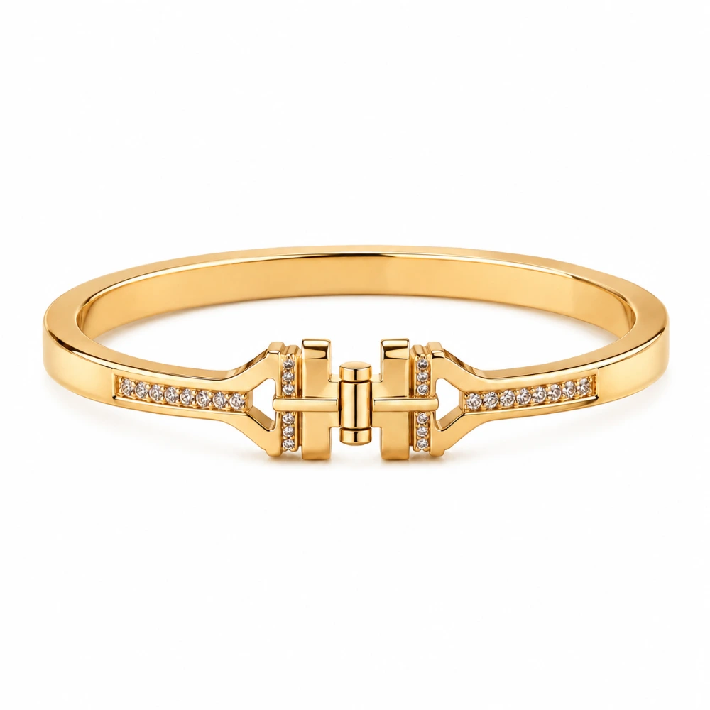 The Gate Bar Bangle — Bangle engsel 4,5 mm · Palang tengah · 26 × 0,015 ct · Emas 18K